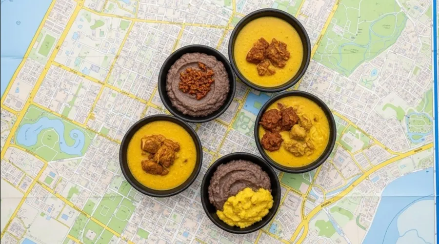 Bowls of amala with soups